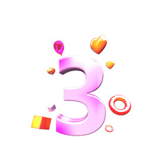 Volumetric Glossy Purple Number 3 Isolated Graphic Shapes on Gradient Background. 3D Rendered Alphabet.