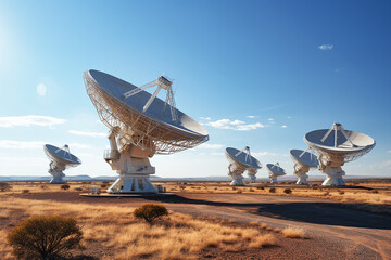 Radio telescope pointing to the sky. AI generative.