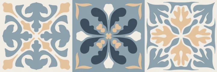 Gordijnen Set of tiles Azulejos mosaic pattern with colorful Patchwork. Vintage Portugal, Mexican Talavera, Italian majolica Ornament, Arabesque motif, or Spanish ceramic Mosaic © Anna