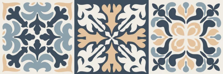 Papier peint Portugal carreaux de céramique Set of tiles Azulejos mosaic pattern with colorful Patchwork. Vintage Portugal, Mexican Talavera, Italian majolica Ornament, Arabesque motif, or Spanish ceramic Mosaic