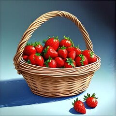 Illustration of a basket with strawberries on a dark background
