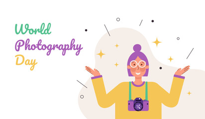Banner for world photography day, vector illustration - Powered by Adobe