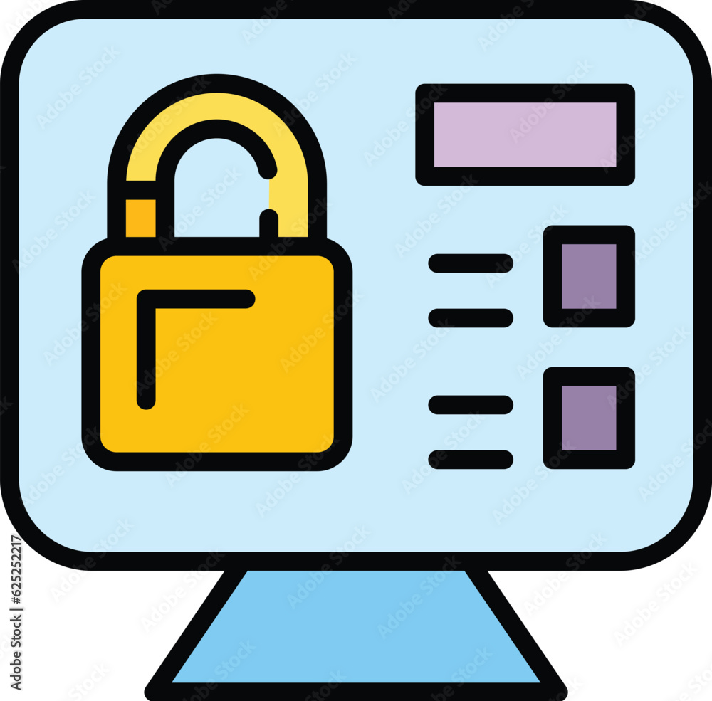 Poster digital privacy icon outline vector. safety lock. secure internet color flat