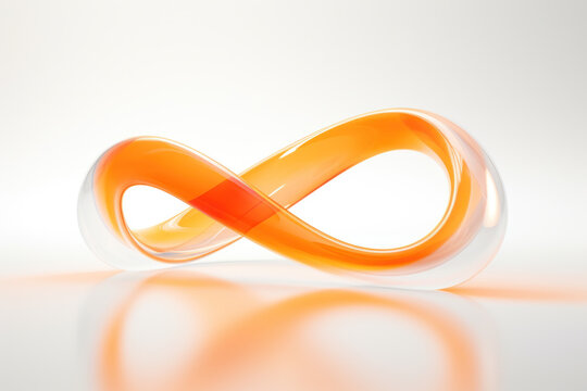 Symbole infini en 3D avec un rendu laqu&eacute; brillant en orange et blanc sur un fond uni lumineux. Symbole d'infini et d'&eacute;ternit&eacute; appel&eacute; lemniscate