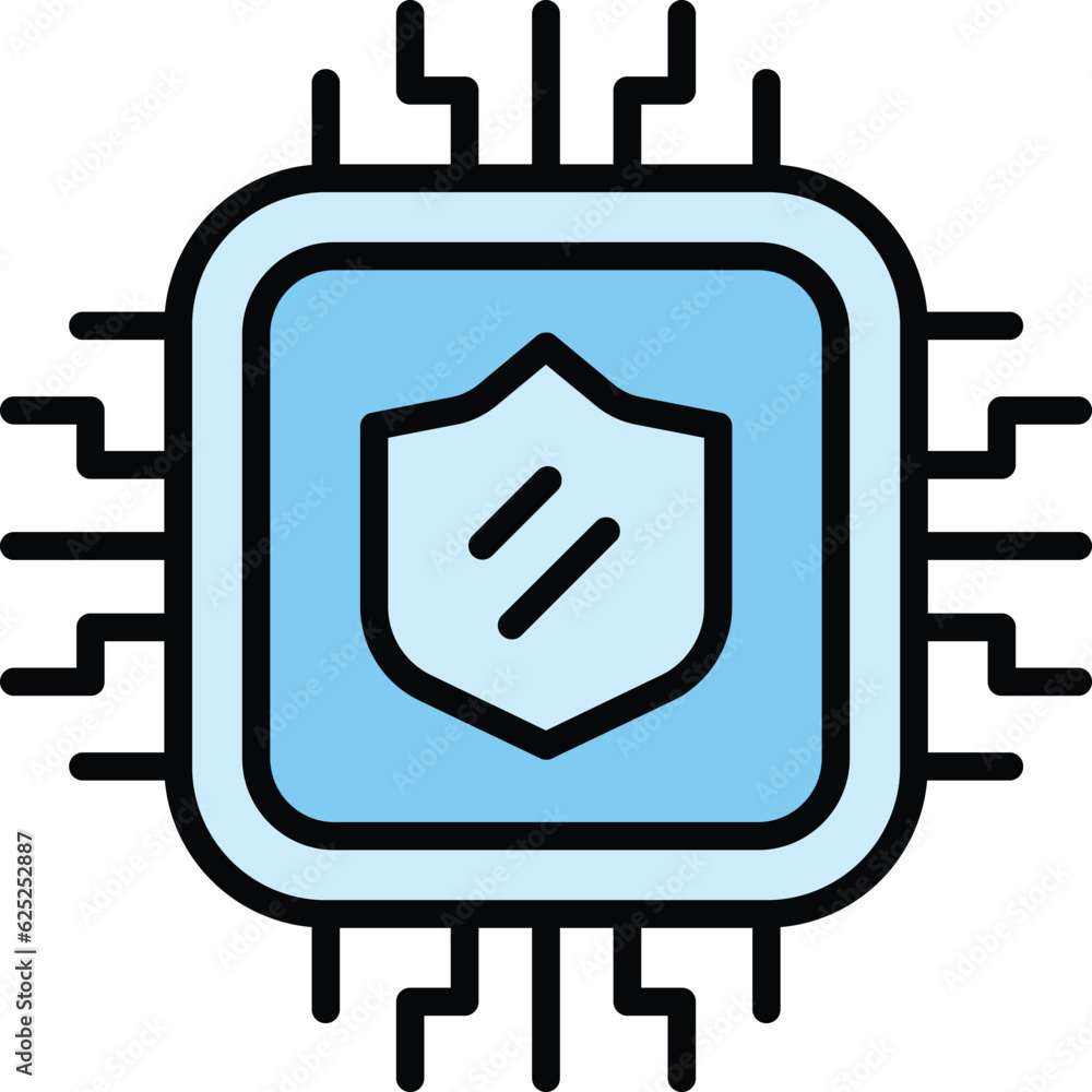 Poster digital shield icon outline vector. protect cyber. safety data color flat