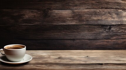 Fototapeta na wymiar a cup of coffee sitting on top of a wooden table. generative ai