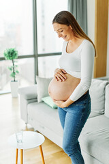 pregnant woman portrait mother female pregnancy belly young beautiful maternity posing abdomen happy girl expecting motherhood happiness