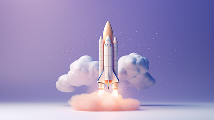 Vibrant 3D Spacecraft Design in Deep Periwinkle and Peach Tones: Minimalistic Space Exploration Art for Modern Decor, Posters, and Contemporary Design Themes with Futuristic Aesthetics