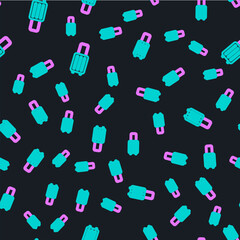 Line Suitcase for travel icon isolated seamless pattern on black background. Traveling baggage sign. Travel luggage icon. Vector