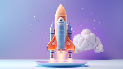 Vibrant 3D Spacecraft Design in Deep Periwinkle and Peach Tones: Minimalistic Space Exploration Art for Modern Decor, Posters, and Contemporary Design Themes with Futuristic Aesthetics