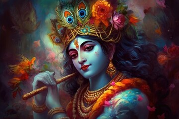Fototapeta na wymiar Beautiful image of lord krishna on painted background