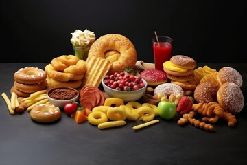 Unhealthy products. food bad for figure, skin, heart