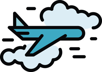 Flying plane icon outline vector. Sky travel. Trip airplane color flat