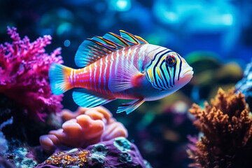 Generative AI a colorful fish swimming through a coral reef