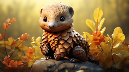  a toy animal sitting on top of a rock in a field of flowers.  generative ai