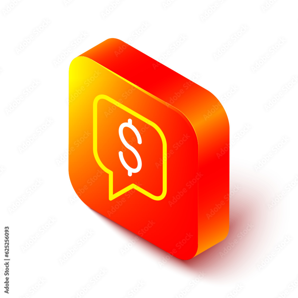 Poster isometric line paid support icon isolated on white background.speech bubble chat. message icon. comm