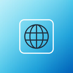 Line Worldwide icon isolated on blue background. Pin on globe. Colorful outline concept. Vector