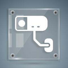 White Security camera icon isolated on grey background. Square glass panels. Vector
