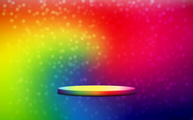 Pride Month product podium display 3d rainbow Empty Cylinder circle and bokeh in rainbow color background