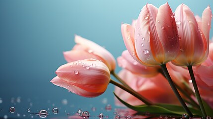  a bunch of pink tulips with water droplets on them.  generative ai