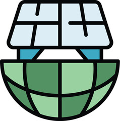 Globe solar panel icon outline vector. Sun energy. Environment power color flat