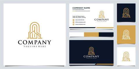 Building inspirational with line art style Premium logo design and business card template.
