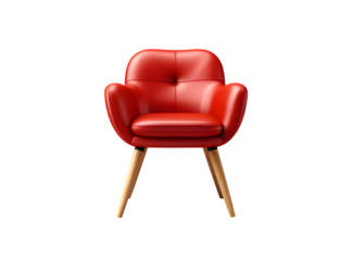 stylish chair with red top and light wooden legs isolated on transparent background Generative AI - PNG File