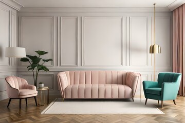 Canvas Frame mockup on wall of a modern living room with sofa, created using AI tool