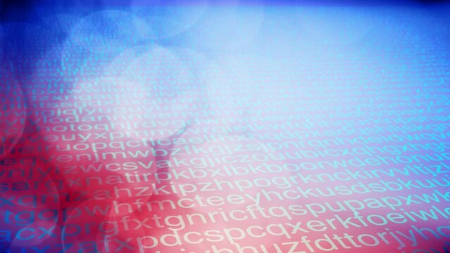 Random letters and blue red colors motion background