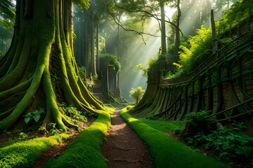 green forest in the morning Generated Ai Technology