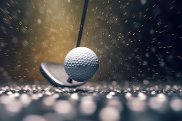 Close-up golf club hitting the ball, action flying splash. Playing golf sport