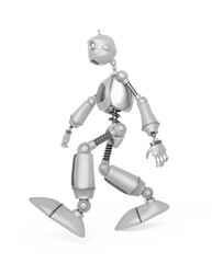 funny robot cartoon is walking side view