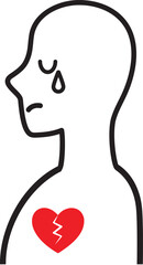 Human depression, heartbroken, sad, unhappy face icon.