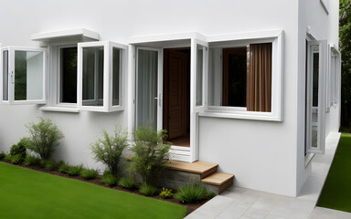 Photorealistic outdoor window house display stylish modern