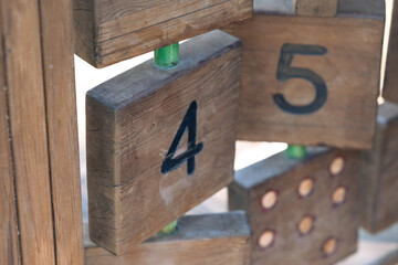 Numbers for children, number blocks at the playground. 45