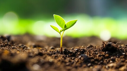 Fototapeta premium young plant growing on soil. Fresh Green Plant. AI Generated