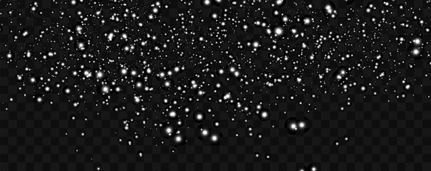 Vector illustration of flying snow on a transparent background.Natural phenomenon of snowfall or blizzard.	

