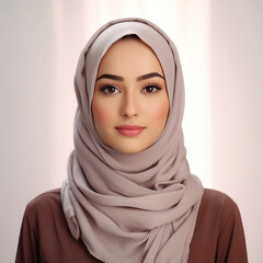 Portrait of smiling beautiful asian woman in casual shirt and hijab 