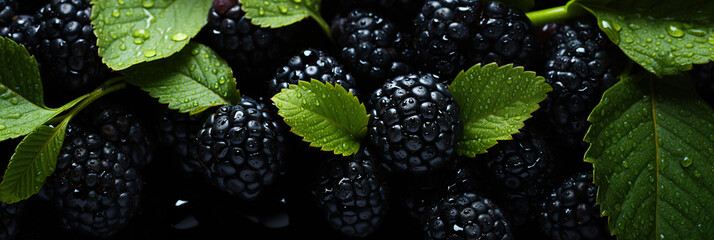Fresh blackberries banner. Blackberry background. Close-up food photography - obrazy, fototapety, plakaty