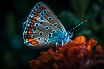 Obraz premium Close - up of a butterfly on a flower. AI Generated
