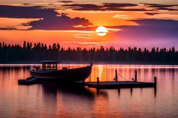 boats at sunset Generated Ai Technology