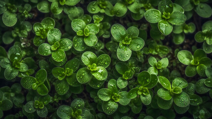 Glistening Water Droplets on Fresh Oregano Leaves. Generative AI