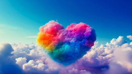 Heart shape rainbow in the sky. AI Generated