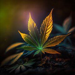 Marijuana leaf on a color background. Generative AI