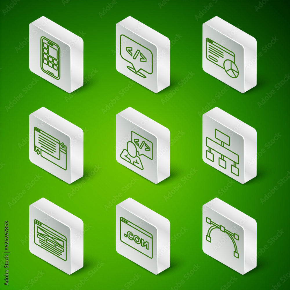 Poster set line bezier curve, ui or ux design, mobile apps, front end development, and site map icon. vecto