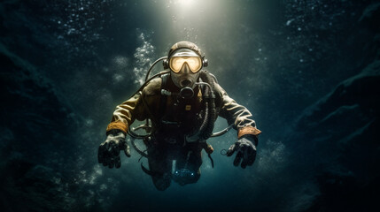 Fototapeta premium Mystical Underwater Journey. Diving into Darkness. AI Generated