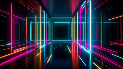 Neon Rainbow Room . AI Generated