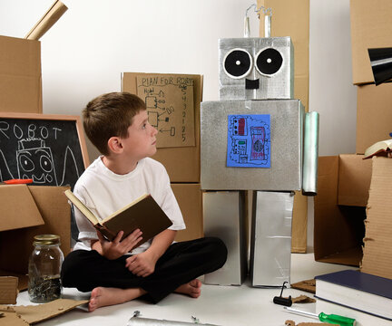 Child Boy Building Creative Smart Robot