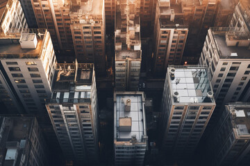 Modern business building High view office building against sky at central city with Reflective skyscrapers. Generative AI.