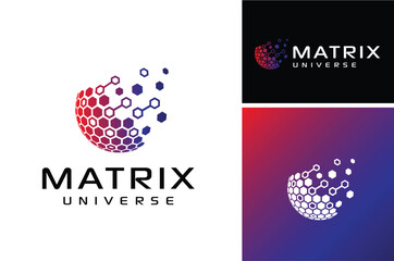 Modern Digital Futuristic Hexagon Dots Chain World Globe Link Network Matrix Universe logo design